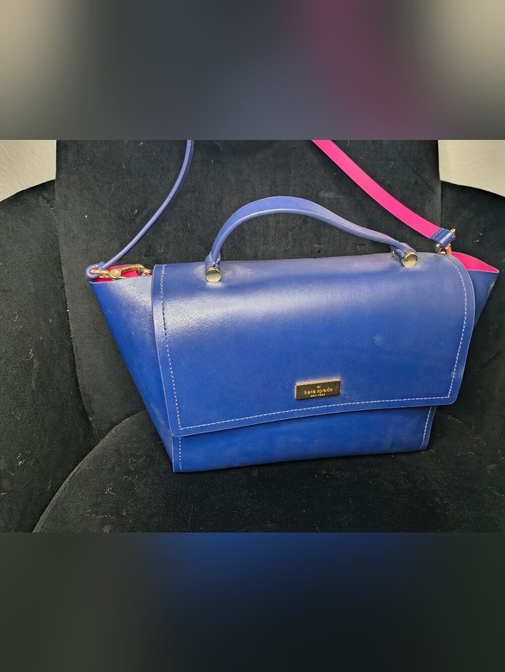 Kate Spade Shoulder Bag in Bright Pink Inside and Blue Vintage